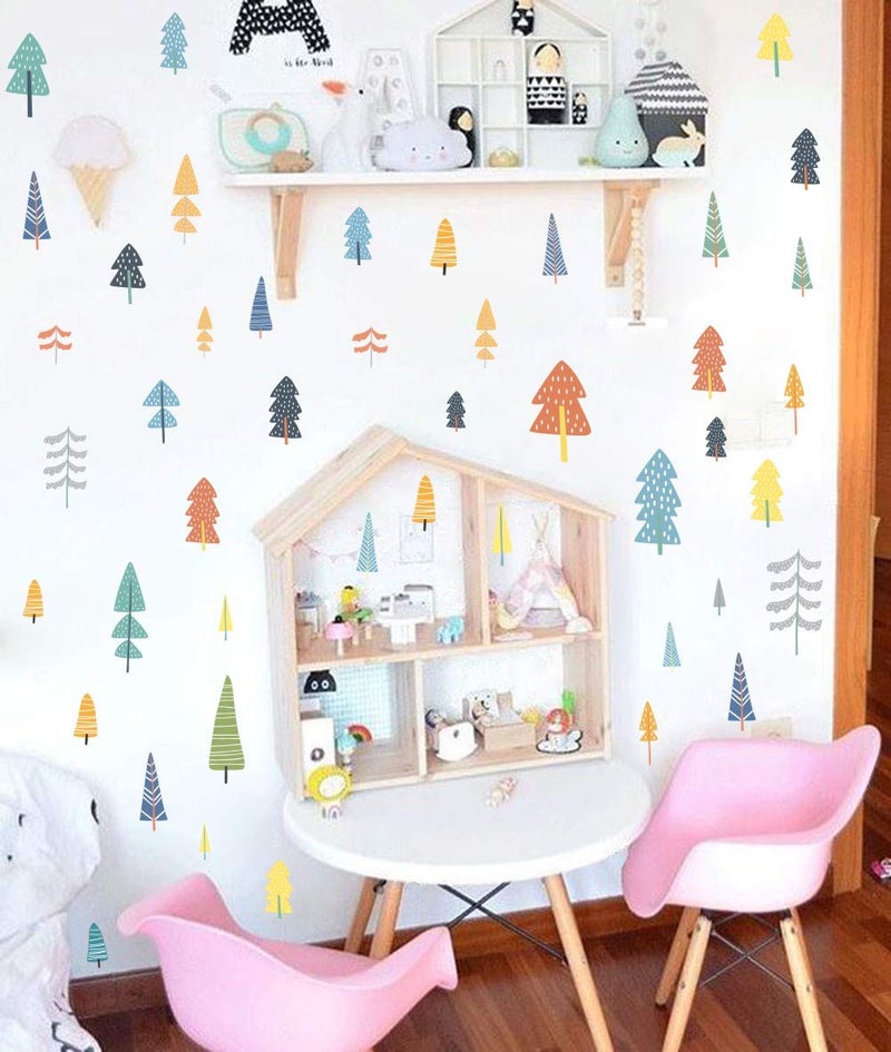 IARTTOP Colorful Woodland Forest Wall Sticker, Jungle Trees Decals 57pcs Multicolor Decals for Window Cling Decor, Classroom Nursery Decoration - Image 2